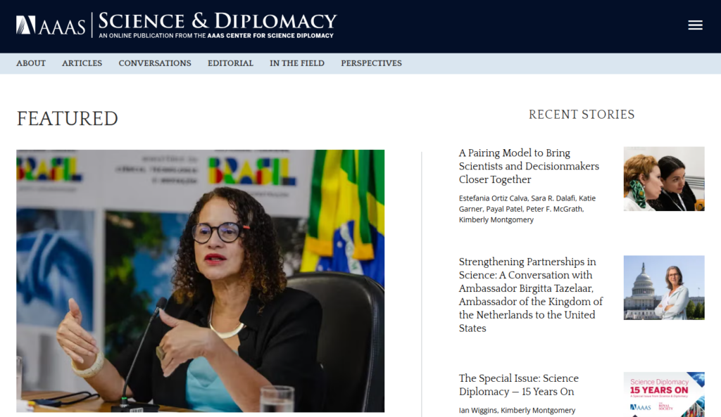 AAAS Science Diplomacy website screenshot